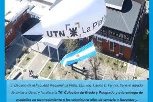 foto aerea de la facultad e invitacion a la colacion de grado