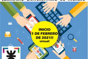 imagen de varias manos en computadoras, celulares, etc señalando la fecha de comienzo del seminario de ingreso