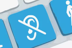imagen de un teclado con teclas diferentes, para no oyentes y con discapacidad motriz. 