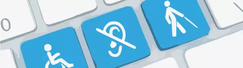 imagen de un teclado con teclas diferentes, para no oyentes y con discapacidad motriz. 