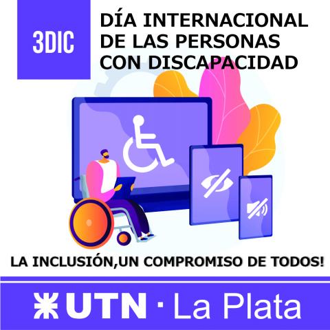 imagen de una persona en silla de ruedas e iconos de otras discapacidades 
